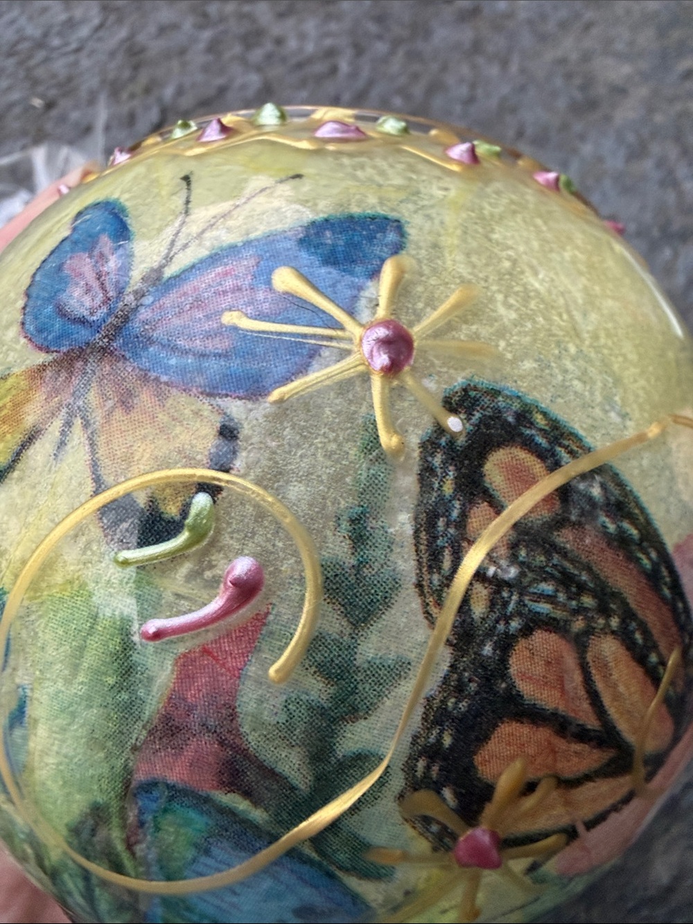 Hand-Painted Butterfly Glass Tea Light Holder in Blue, Pink and Gold - Picture 11 of 16